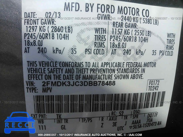 2013 Ford Edge 2FMDK3JC3DBB78488 зображення 8