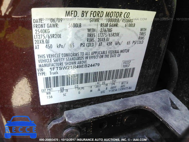 2009 Ford F250 SUPER DUTY 1FTSW21R49EB24479 зображення 8