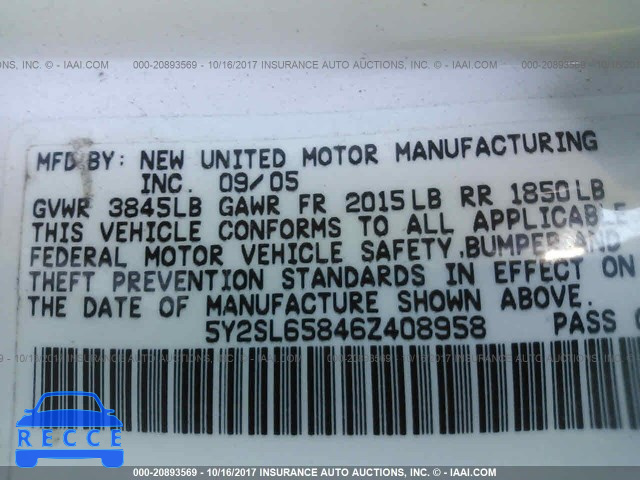 2006 Pontiac Vibe 5Y2SL65846Z408958 image 8