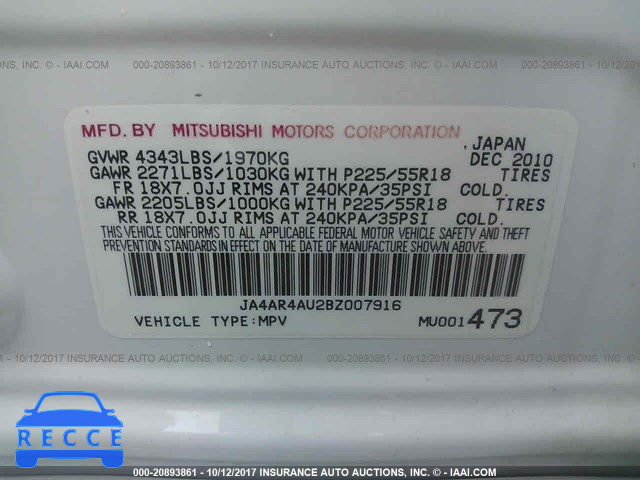 2011 Mitsubishi Outlander Sport SE JA4AR4AU2BZ007916 image 8