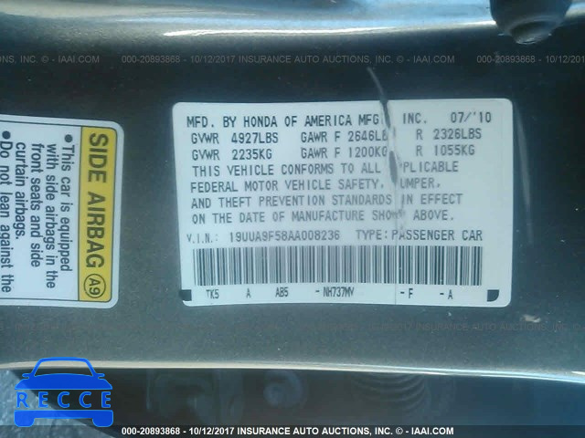 2010 Acura TL 19UUA9F58AA008236 image 8