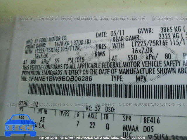 2011 Ford Econoline E150 WAGON 1FMNE1BW5BDB06286 image 8