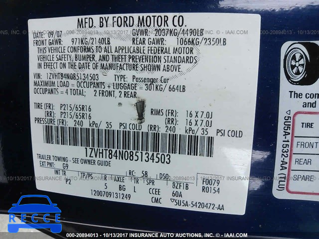 2008 Ford Mustang 1ZVHT84N085134503 image 8