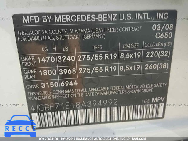 2008 Mercedes-benz GL 450 4MATIC 4JGBF71E18A394992 Bild 8