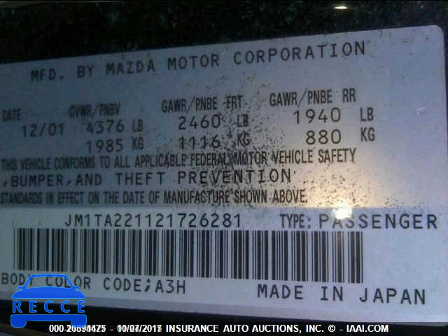 2002 MAZDA Millenia JM1TA221121726281 image 8