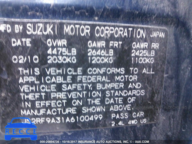 2010 Suzuki Kizashi JS2RF9A31A6100499 image 8