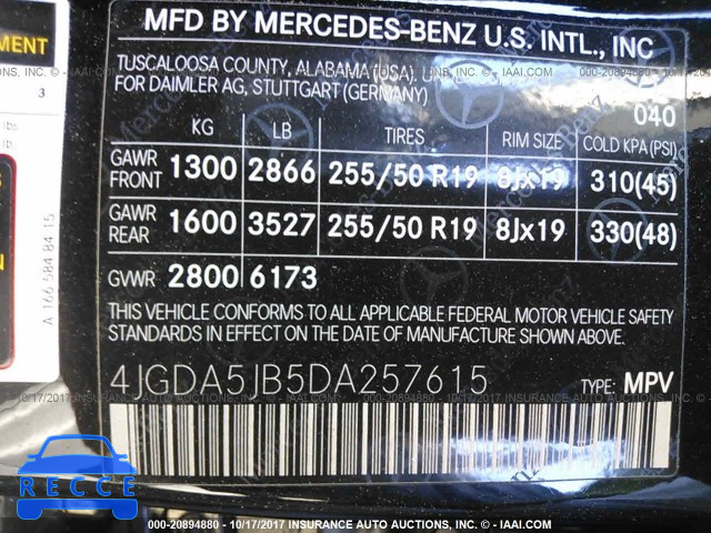 2013 Mercedes-benz ML 350 4JGDA5JB5DA257615 image 8