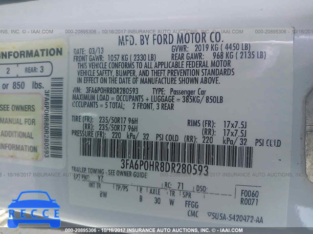 2013 Ford Fusion 3FA6P0HR8DR280593 image 8