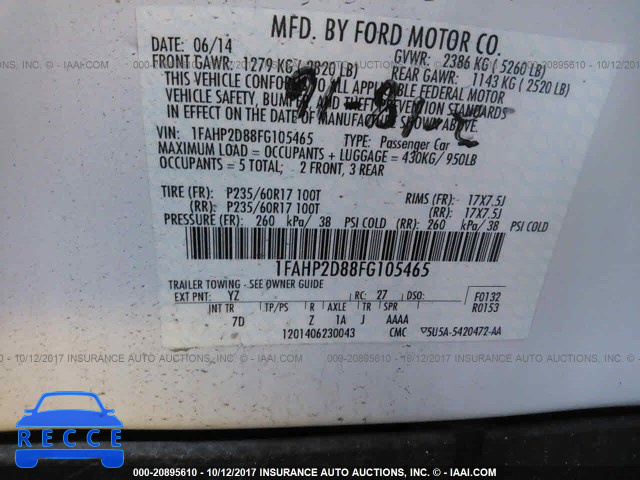2015 Ford Taurus SE 1FAHP2D88FG105465 зображення 8
