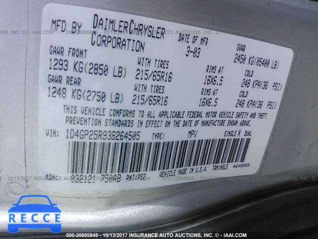 2003 Dodge Caravan 1D4GP25R93B264505 image 8