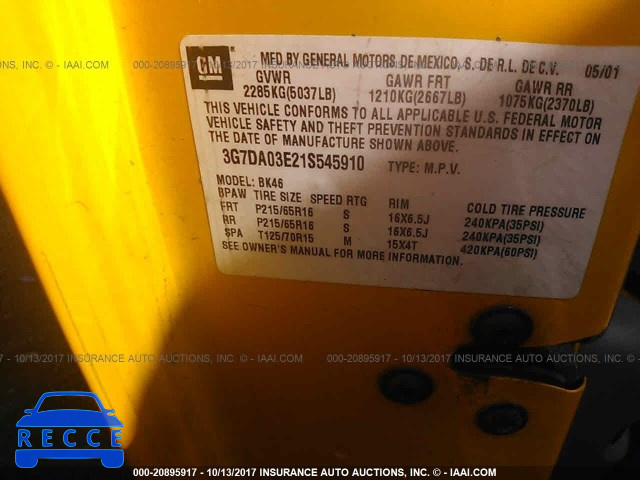2001 Pontiac Aztek 3G7DA03E21S545910 image 8