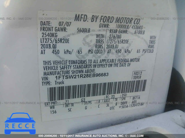 2008 Ford F250 1FTSW21R28EB96683 image 8