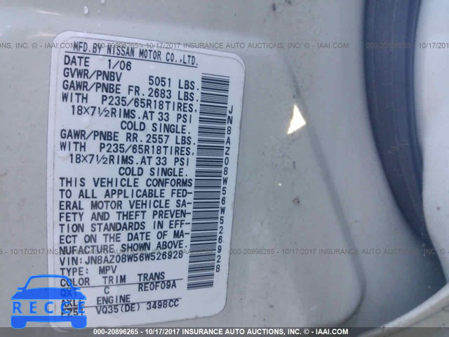 2006 Nissan Murano JN8AZ08W56W526928 Bild 8