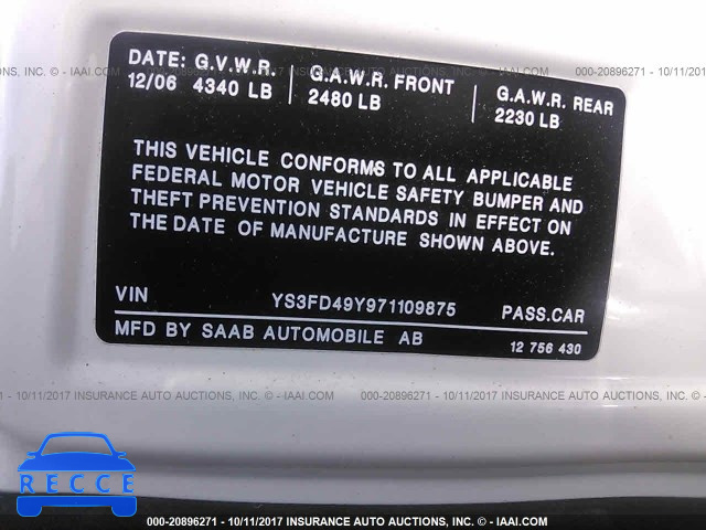 2007 Saab 9-3 2.0T YS3FD49Y971109875 зображення 8