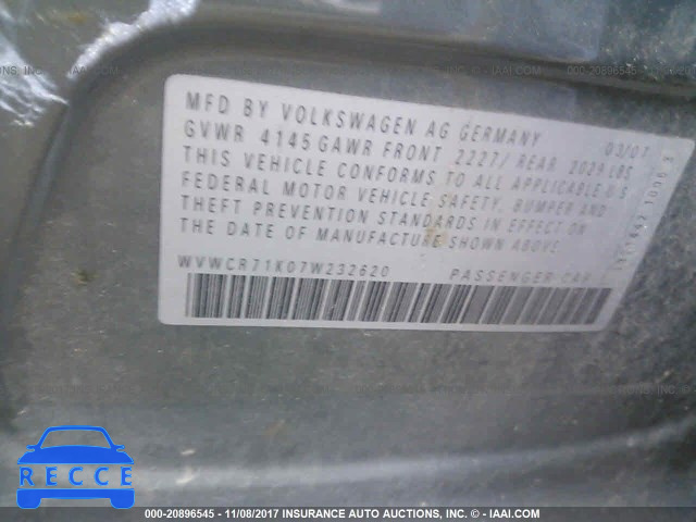 2007 Volkswagen Rabbit WVWCR71K07W232620 image 8