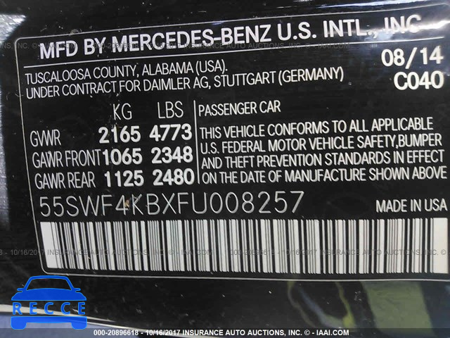 2015 Mercedes-benz C 300 4MATIC 55SWF4KBXFU008257 зображення 8