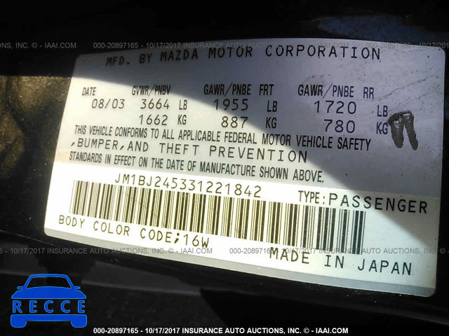 2003 Mazda Protege JM1BJ245331221842 зображення 8