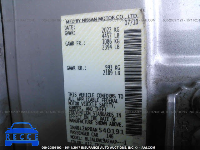 2010 NISSAN ALTIMA 1N4BL2AP0AN540191 image 8