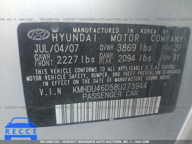 2008 Hyundai Elantra KMHDU46D58U273944 image 8