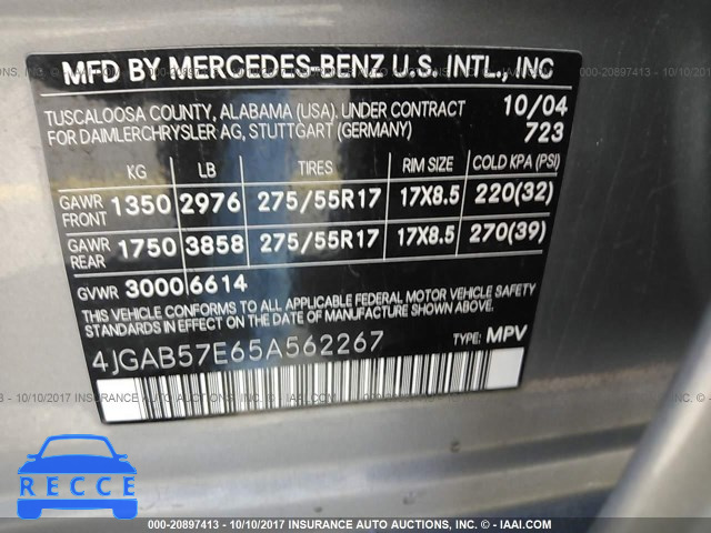 2005 Mercedes-benz ML 4JGAB57E65A562267 image 8
