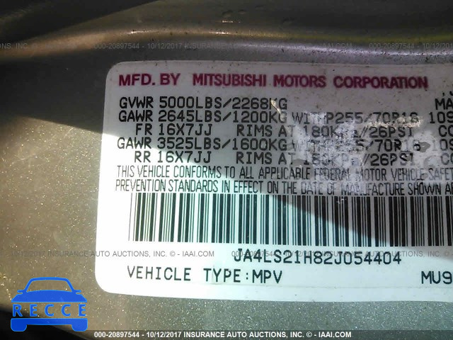2002 Mitsubishi Montero SPORT ES/SPORT LS JA4LS21H82J054404 зображення 8