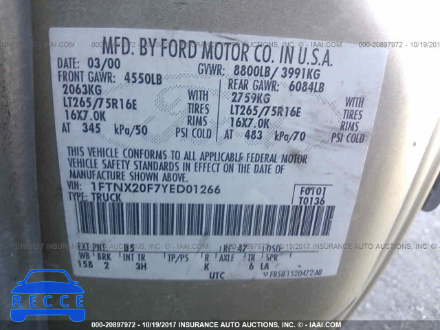 2000 Ford F250 SUPER DUTY 1FTNX20F7YED01266 image 8