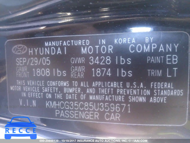 2005 Hyundai Accent GS KMHCG35C85U359671 image 8