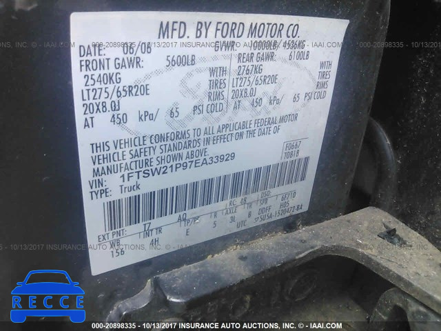 2007 Ford F250 SUPER DUTY 1FTSW21P97EA33929 зображення 8