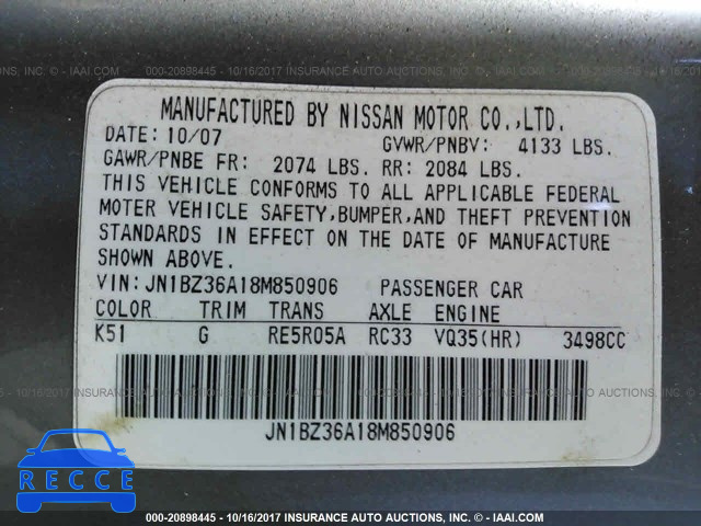 2008 Nissan 350Z ROADSTER JN1BZ36A18M850906 Bild 8
