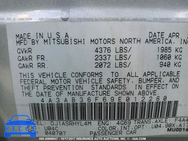 2009 Mitsubishi Galant ES 4A3AB36F69E012260 image 8