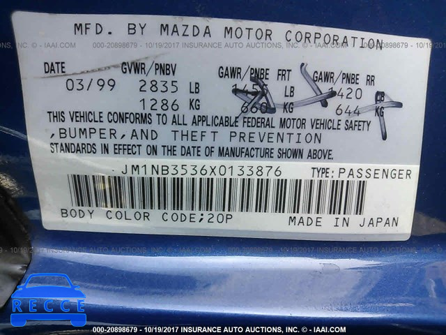 1999 Mazda MX-5 Miata JM1NB3536X0133876 image 8