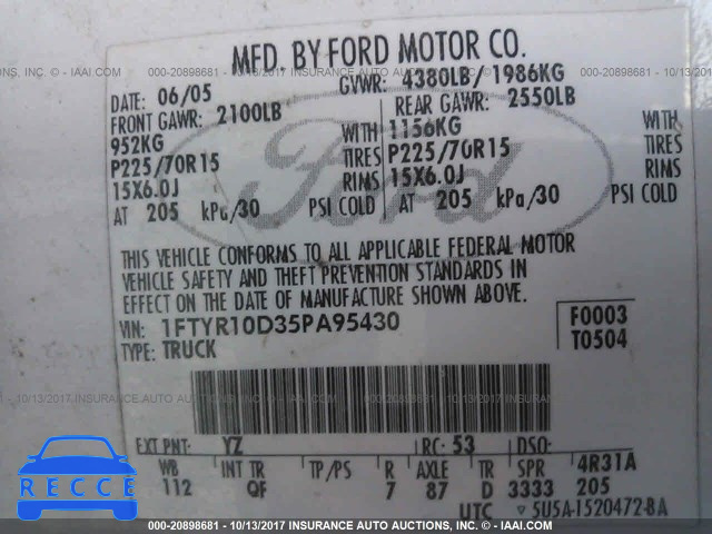 2005 Ford Ranger 1FTYR10D35PA95430 image 8