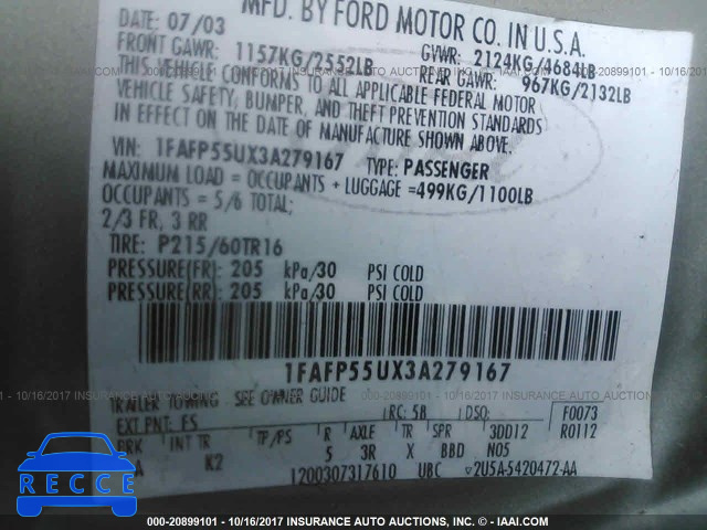 2003 Ford Taurus 1FAFP55UX3A279167 зображення 8