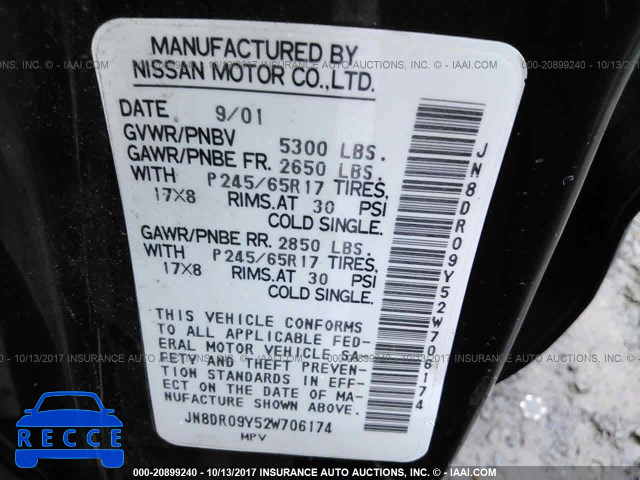 2002 Nissan Pathfinder LE/SE JN8DR09Y52W706174 image 8