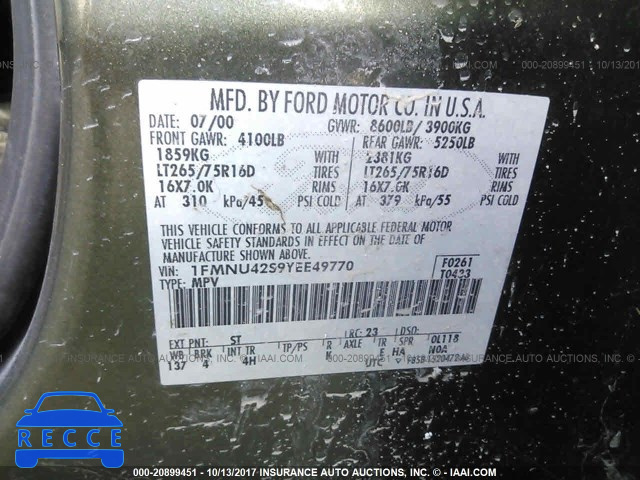 2000 Ford Excursion LIMITED 1FMNU42S9YEE49770 image 8