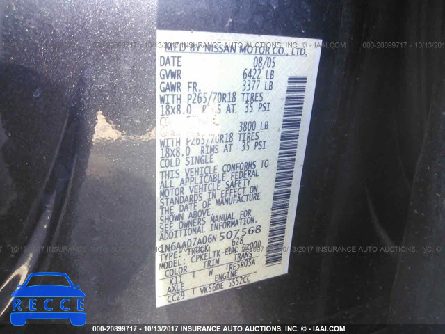 2006 Nissan Titan XE/SE/LE 1N6AA07A06N507568 image 8