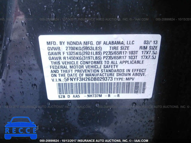 2013 Honda Pilot LX 5FNYF3H26DB029373 image 8