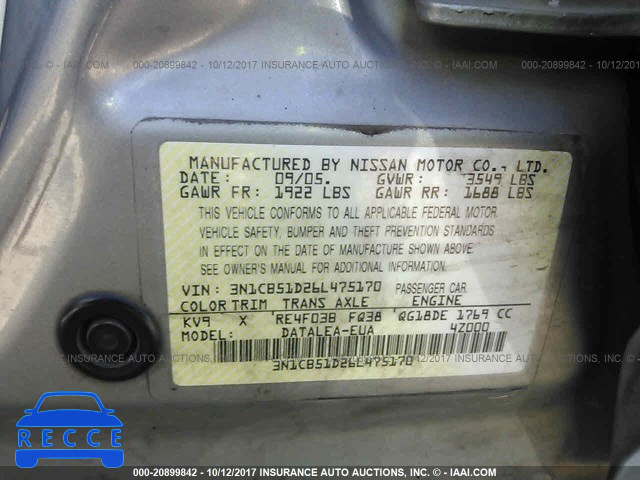 2006 Nissan Sentra 1.8/1.8S 3N1CB51D26L475170 image 8