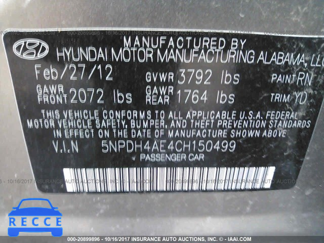 2012 Hyundai Elantra 5NPDH4AE4CH150499 image 8