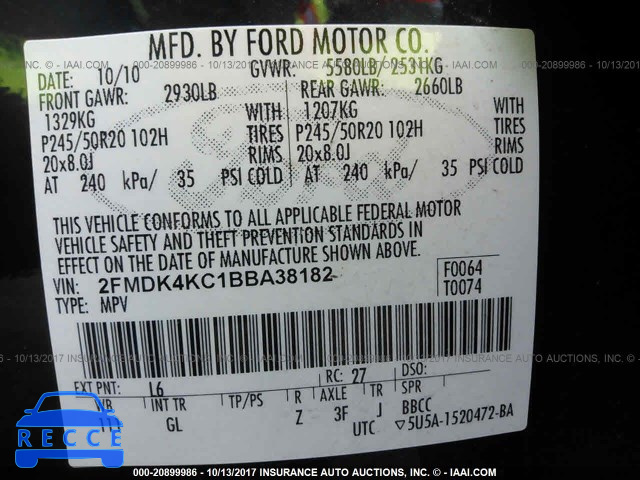 2011 Ford Edge 2FMDK4KC1BBA38182 image 8