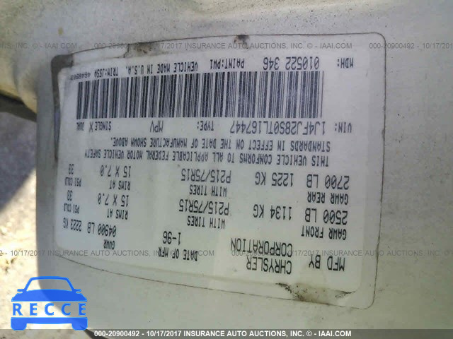 1996 JEEP CHEROKEE SE 1J4FJ28S0TL167447 image 8