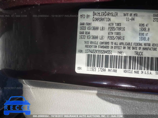 2005 DODGE DAKOTA LARAMIE 1D7HW52K55S204551 image 8