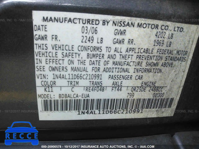 2006 Nissan Altima 1N4AL11D66C210991 image 8