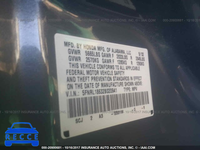 2002 Honda Odyssey 5FNRL18632B020941 image 8