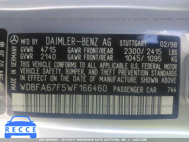 1998 MERCEDES-BENZ SL 500 WDBFA67F5WF166460 Bild 8