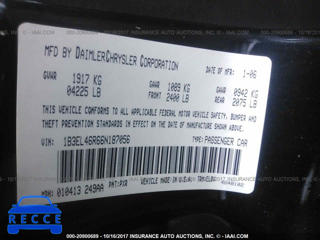 2006 Dodge Stratus 1B3EL46R66N187056 зображення 8