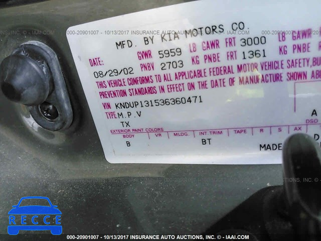 2003 KIA Sedona EX/LX KNDUP131536360471 image 8