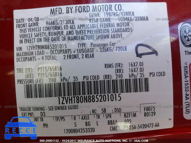 2008 Ford Mustang 1ZVHT80N885201015 зображення 8