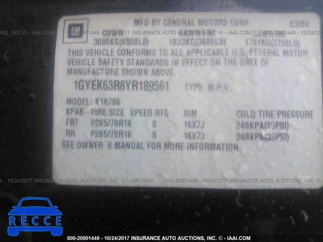 2000 Cadillac Escalade 1GYEK63R8YR189561 image 8