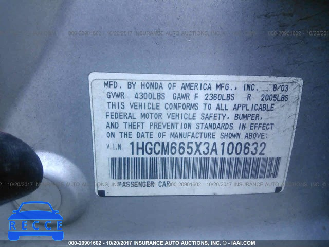 2003 HONDA ACCORD 1HGCM665X3A100632 Bild 8